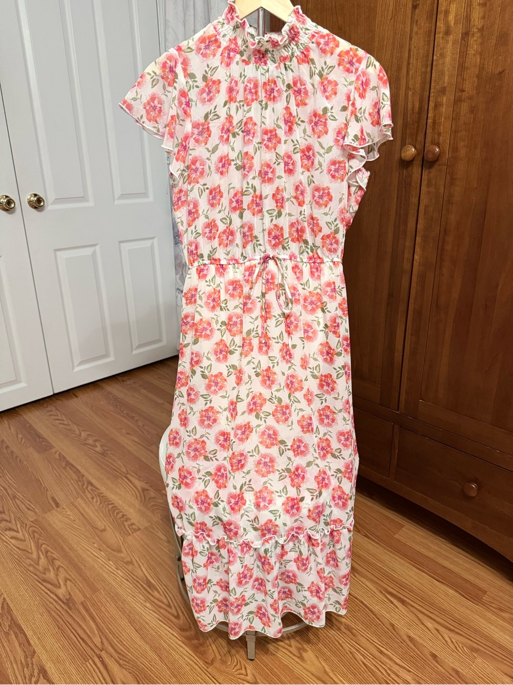 Women’s Pink Floral Smocked Waist Maxi Dress
